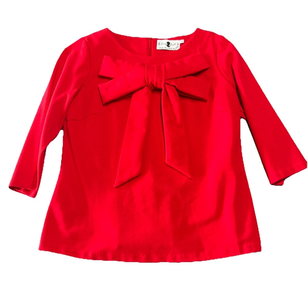 Dainty Jewel's  Red Bow‎ Blouse Size L Vintage Chic Career Top Retro